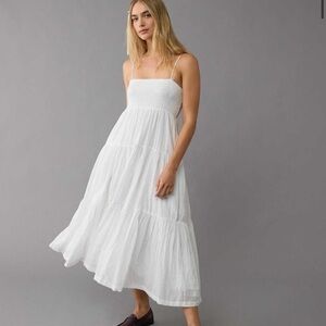 White smocked tiered midi/maxi dress